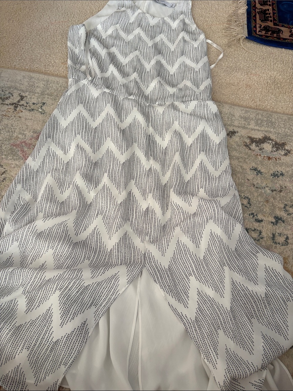 ALI & JAY White and Gray Zigzag High-Low Dress